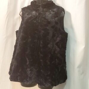 Women's 90s Y2k Faux Fur Vest Sz L Quiet Luxury Going Out Mob Wife Boho‎ Chic
